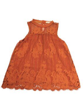 Taylor & Sage Burnt Orange Lace Mock Neck Blouse Small Boho
